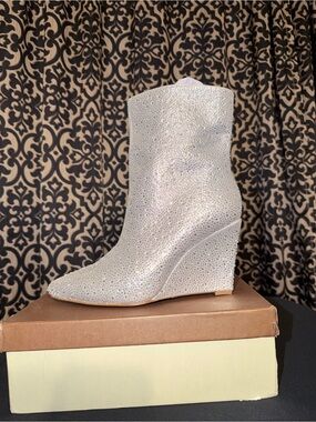 Silver Crystal-Embellished Wedge Ankle Boots